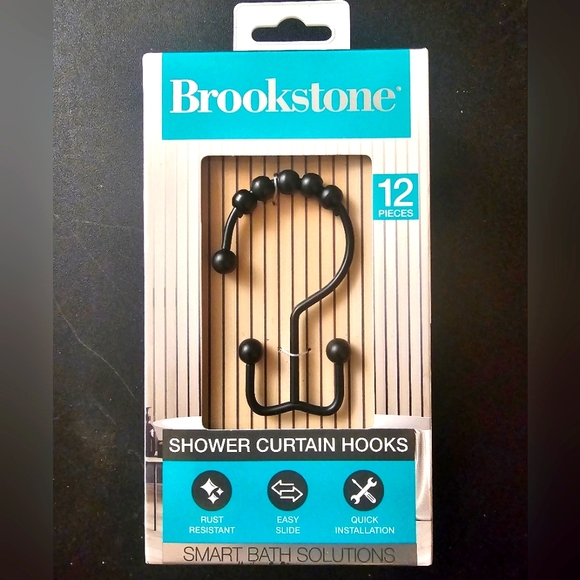 Brookstone Black Double Sided Shower Curtain Hooks Set 12 NIB - Picture 1 of 5